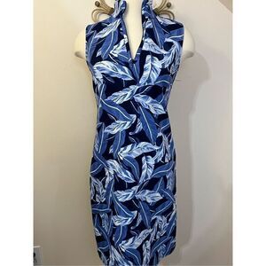 J.Mclaughlin Duffy Sheath Dress Queen Palm Rattan Blue Print XS/ S